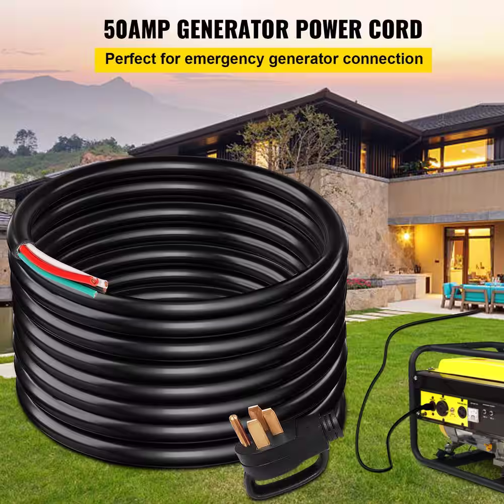 VEVOR 15 ft. 6/3 plus 8/1 Extension Cord Indoor/Outdoor Generator Power Cord STW 50 Amp 4-Prong UL Listed No-pin Type