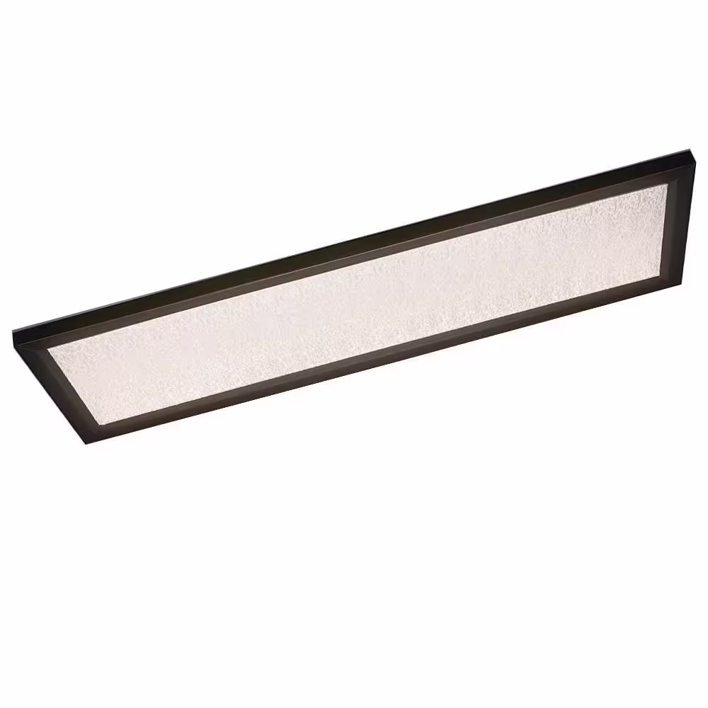 Commercial Electric 48 in. x 15 in. Low Profile Oil Rubbed Bronze Color Selectable LED Flush Mount Light w/Night Light Feature Crackle Lens