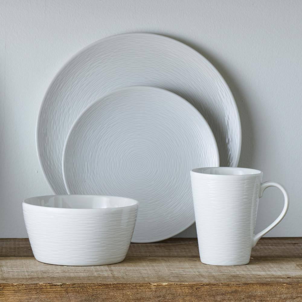 Noritake Colorscapes White-on-White Swirl 11 in. Gray Porcelain Coupe Dinner Plates (Set of 4)