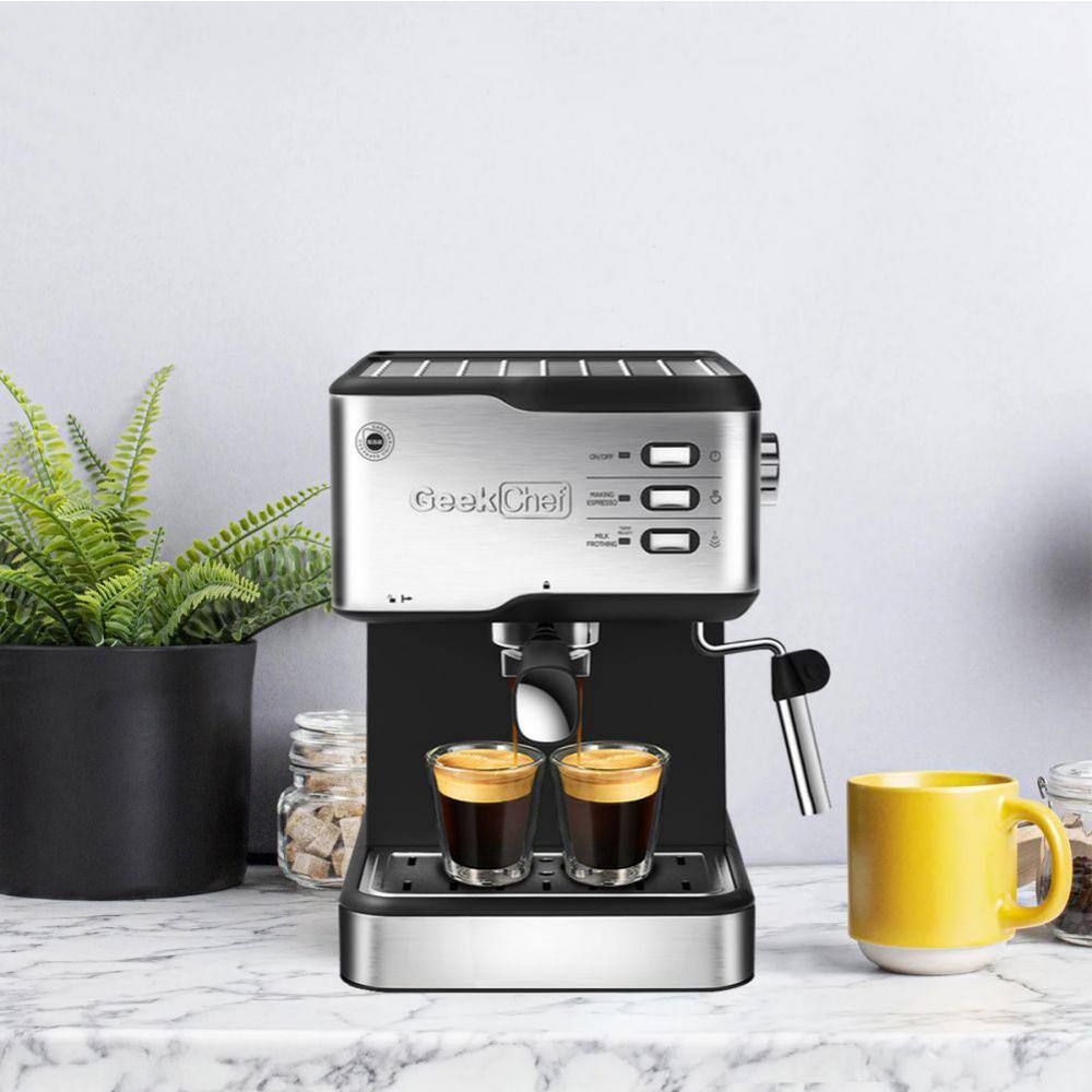 None 2-Cup Stainless Steel 20-Bar Espresso Machine with ESE POD Capsules Filter, Milk Frother Steam Wand, Water Tank