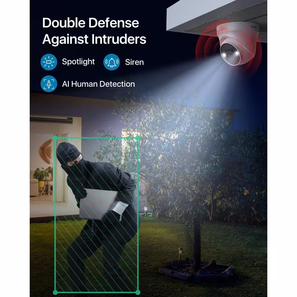 ZOSI 4K 8-Channel 5MP POE 2TB NVR Security Camera System with 8 Wired Outdoor Cameras, Smart Human and Car Detection