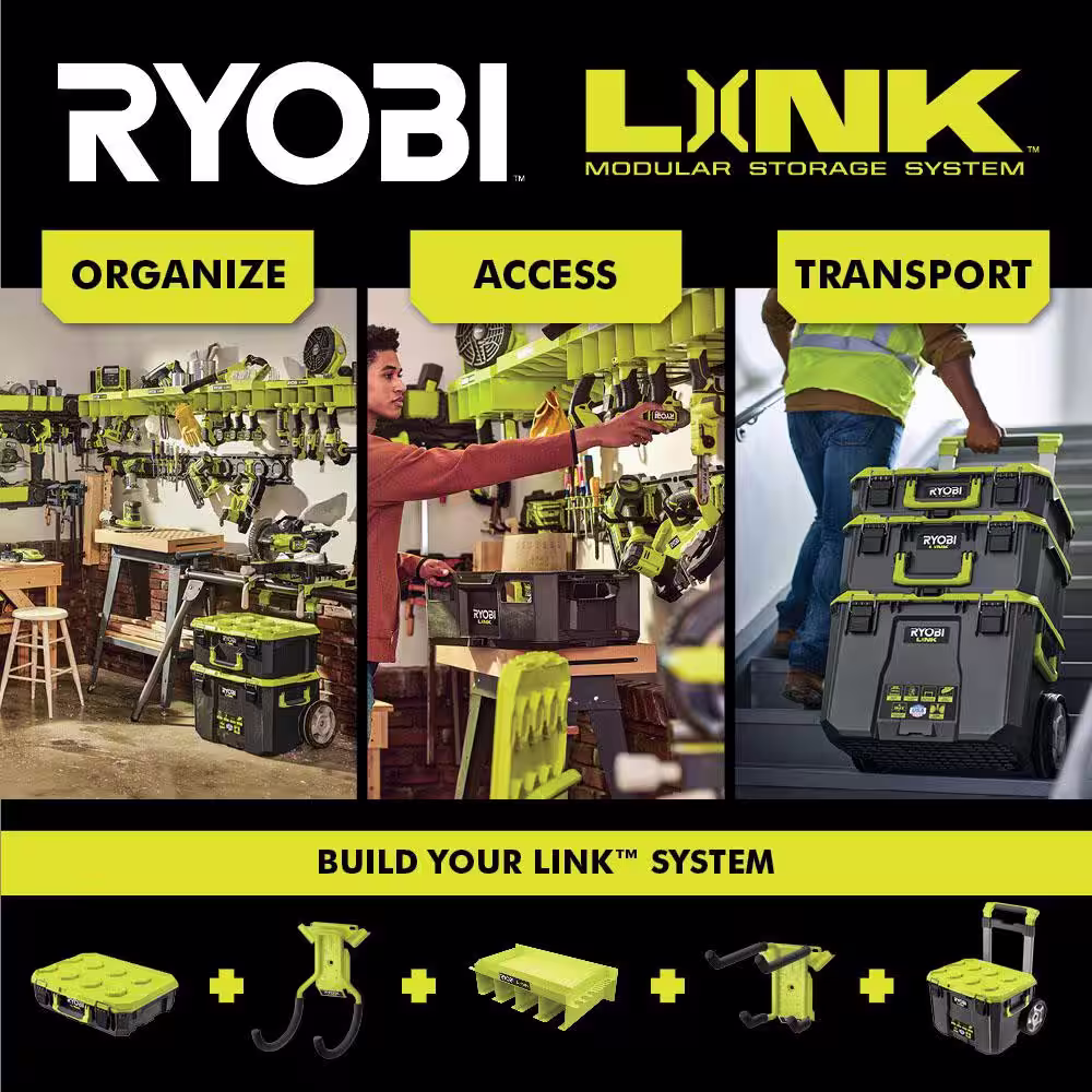RYOBI LINK Tool Crate with LINK 7-Piece Wall Storage Kit and LINK Wall Rails (2-Pack)