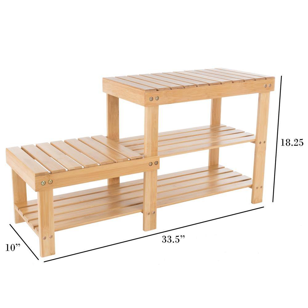None 18.25 H 5-Pair 3-Tier Brown Bamboo Shoe Rack