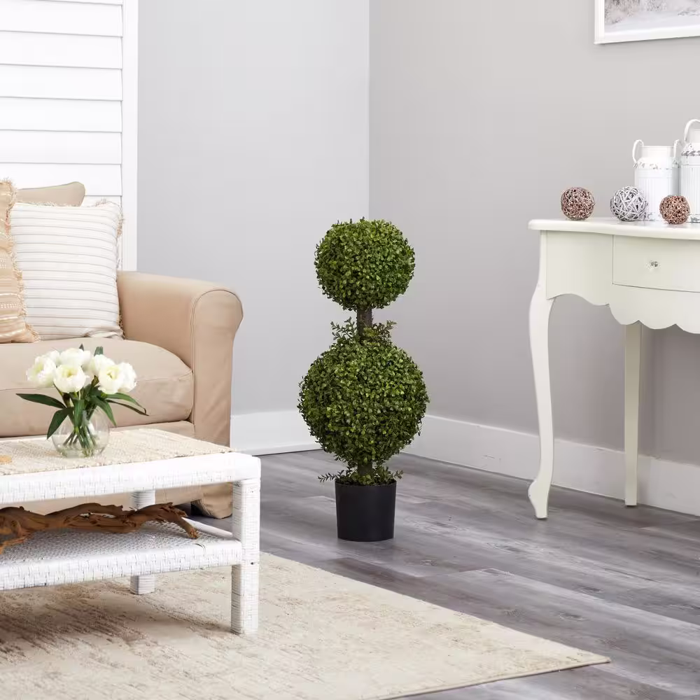 Nearly Natural 35 in. Artificial Double Boxwood Topiary