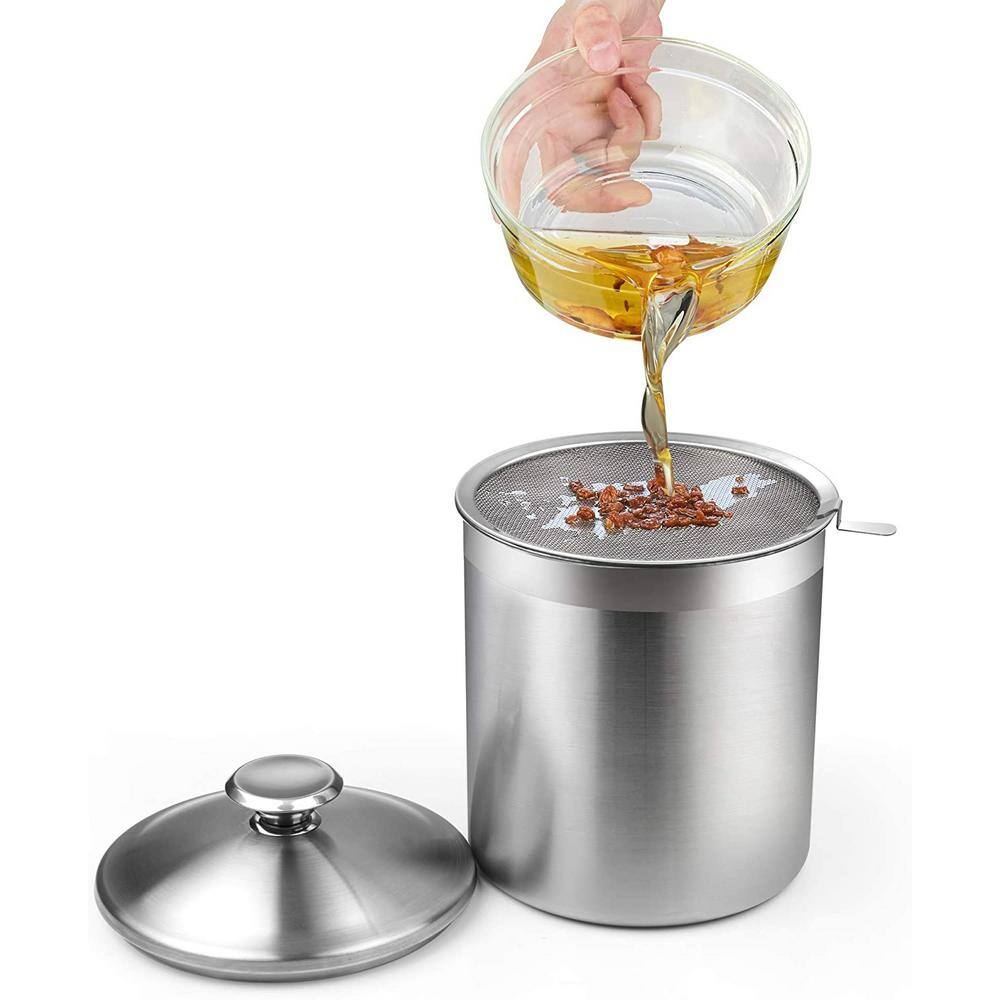 Cook N Home 1.5 qt. 14-Cup Stainless Steel Oil Storage Can Strainer
