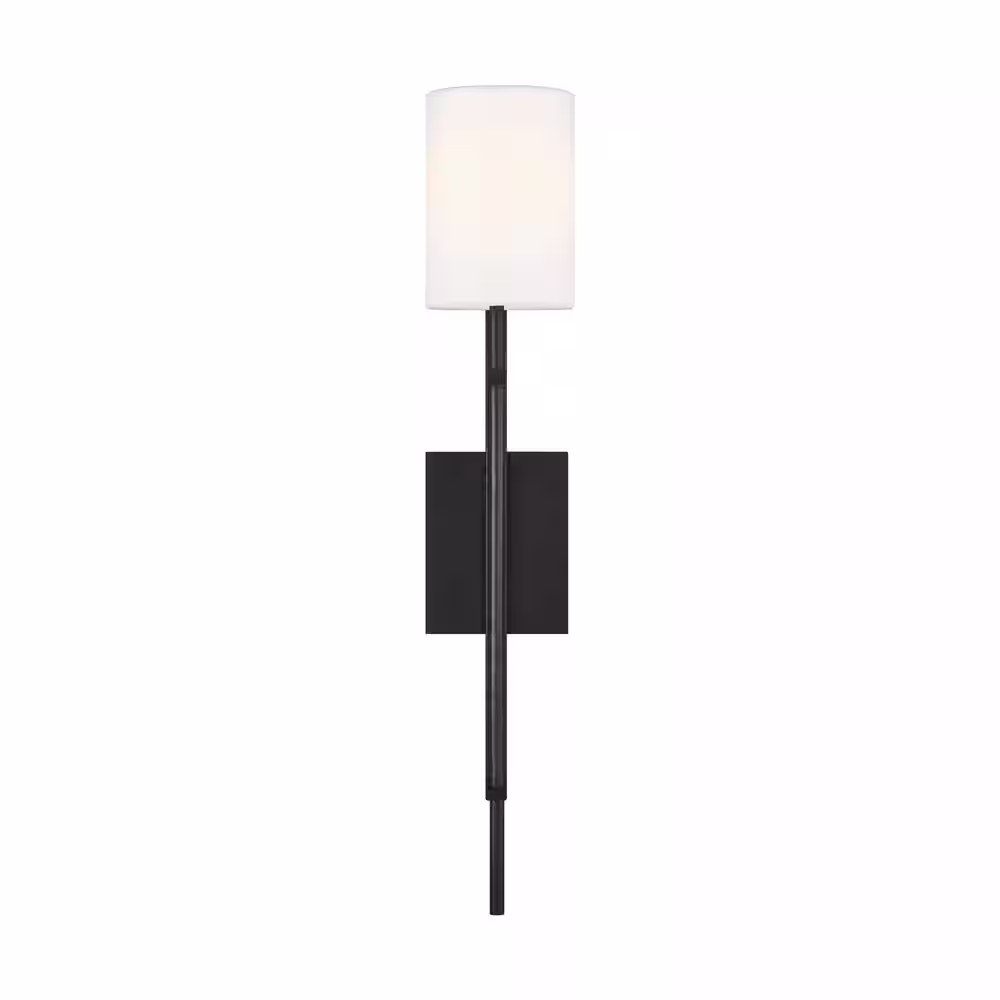 Generation Lighting Ansley 4.75 in. W Aged Iron Sconce with White Linen Shade
