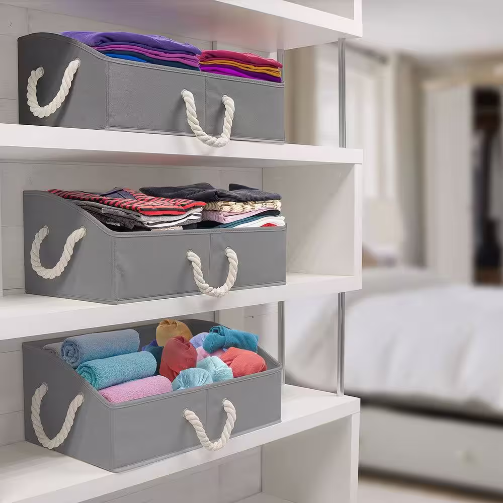 Sorbus 8.25 in. H x 11.50 in. W x 20 in. D Gray Trapezoid Fabric Cube Storage Bin with Carry Handles 3-Pack