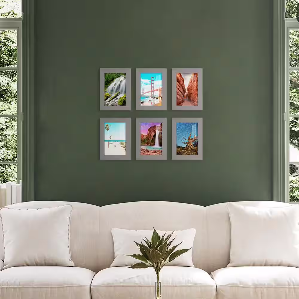 None Textured 5 in. x 7 in. Gray Picture Frame (Set of 6)