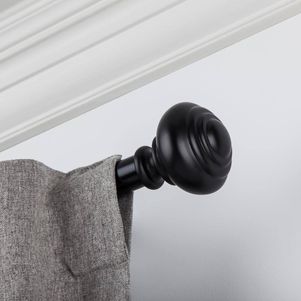 Snugset Taylor 72 in. x 144 in. Easy-Install Optional No Tools Adjustable 1 in. Single Rod Kit in Black with Knob Finials