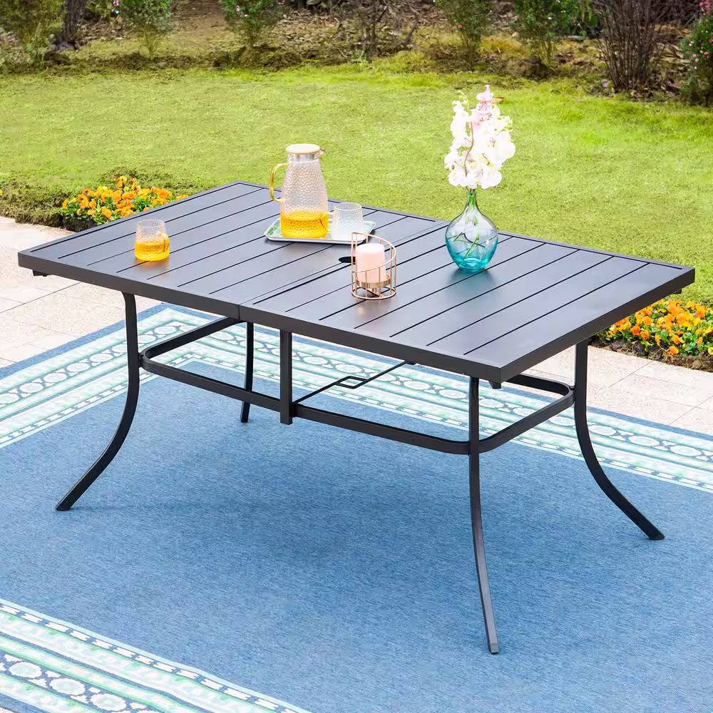 None 7-Piece Metal Outdoor Patio Outdoor Dining Set with Rectangle Table and Swivel Chairs with Beige Cushions