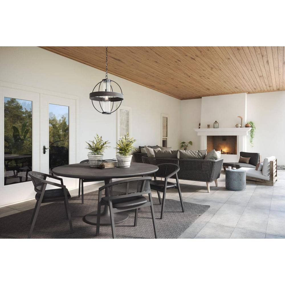 Progress Lighting Terrace 1-Light Matte Black Clear Seeded Glass Global Outdoor Hanging Light
