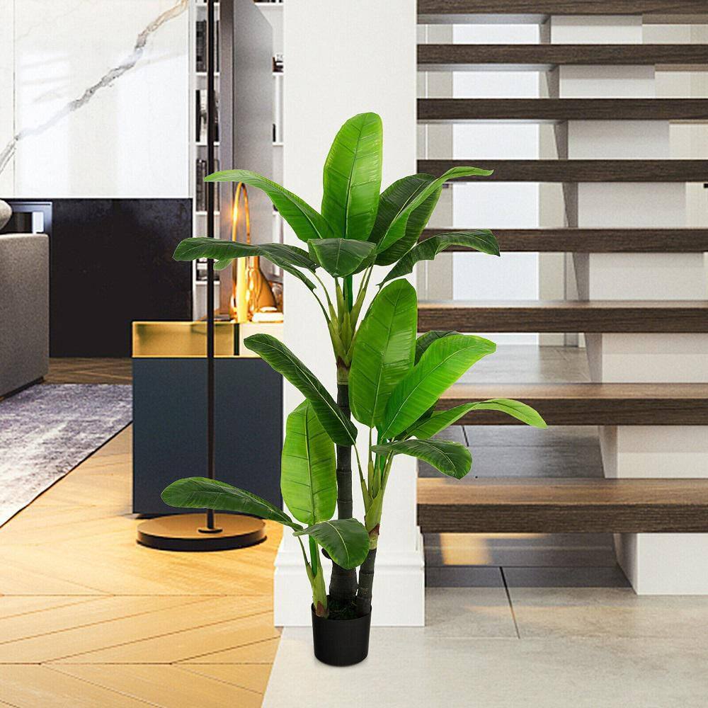 Gymax 5 ft. Artificial Tree Fake Banana Plant Faux Tropical Tree for Indoor and Outdoor