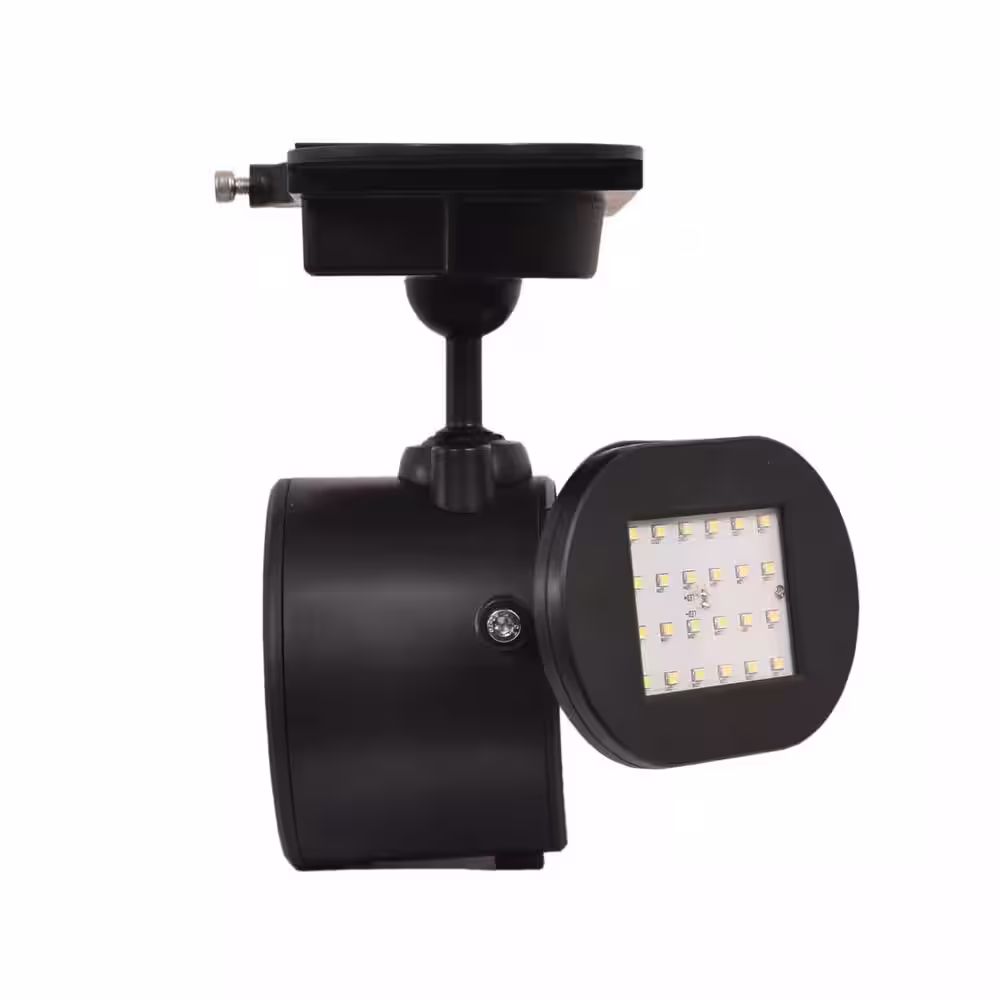 TECHKO Black Outdoor Integrated LED Solar Motion Sensing Security Flood Light - Twin Light with Removable Panel