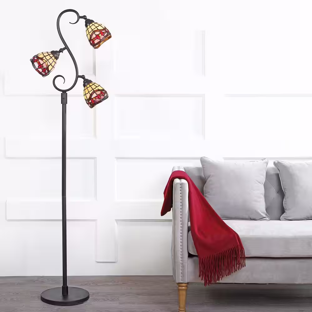 JONATHAN Y Walker Tiffany-Style 70.5 in. Multi-Light Bronze Floor Lamp