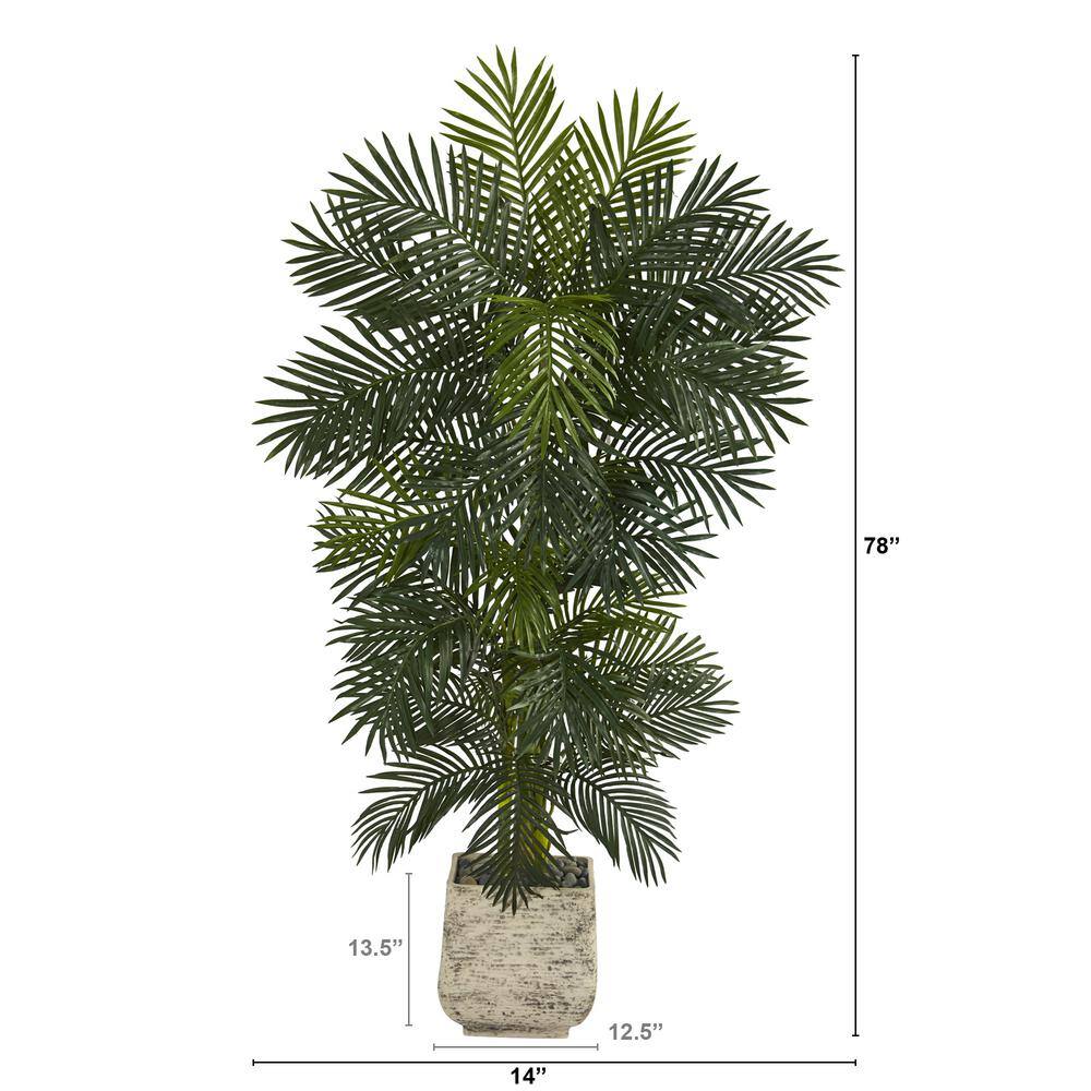 Nearly Natural 6.5 ft. Golden Cane Artificial Palm Tree in White Planter