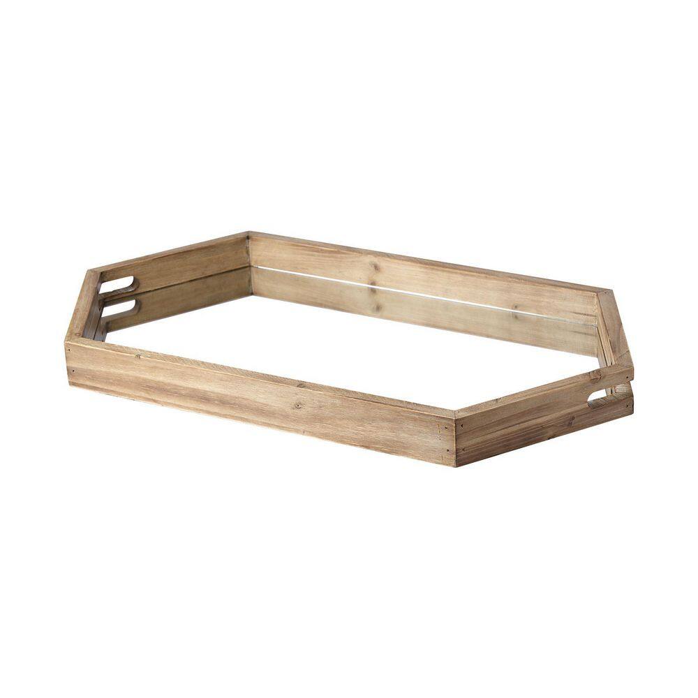 Mercana Durden Natural Solid Wood with Mirrored Base Hexagonal Tray
