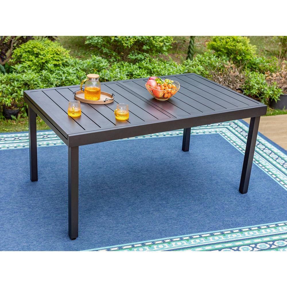 None 9-Piece Metal Patio Outdoor Dining Set with Extendable Table and Elegant Chairs with Beige Cushion