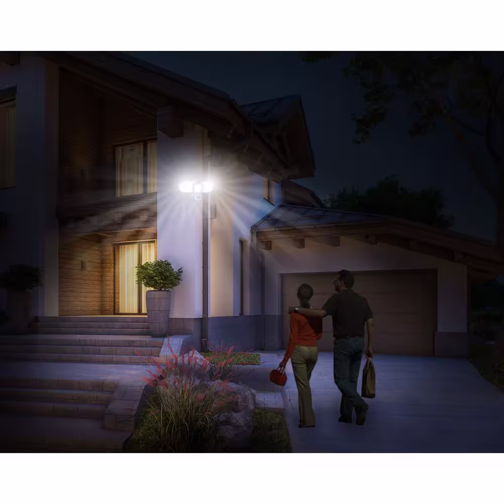 NATURE POWER 205 White Triple Head Solar Motion Activated Outdoor Security Integrated LED Flood Light (4-Pack)
