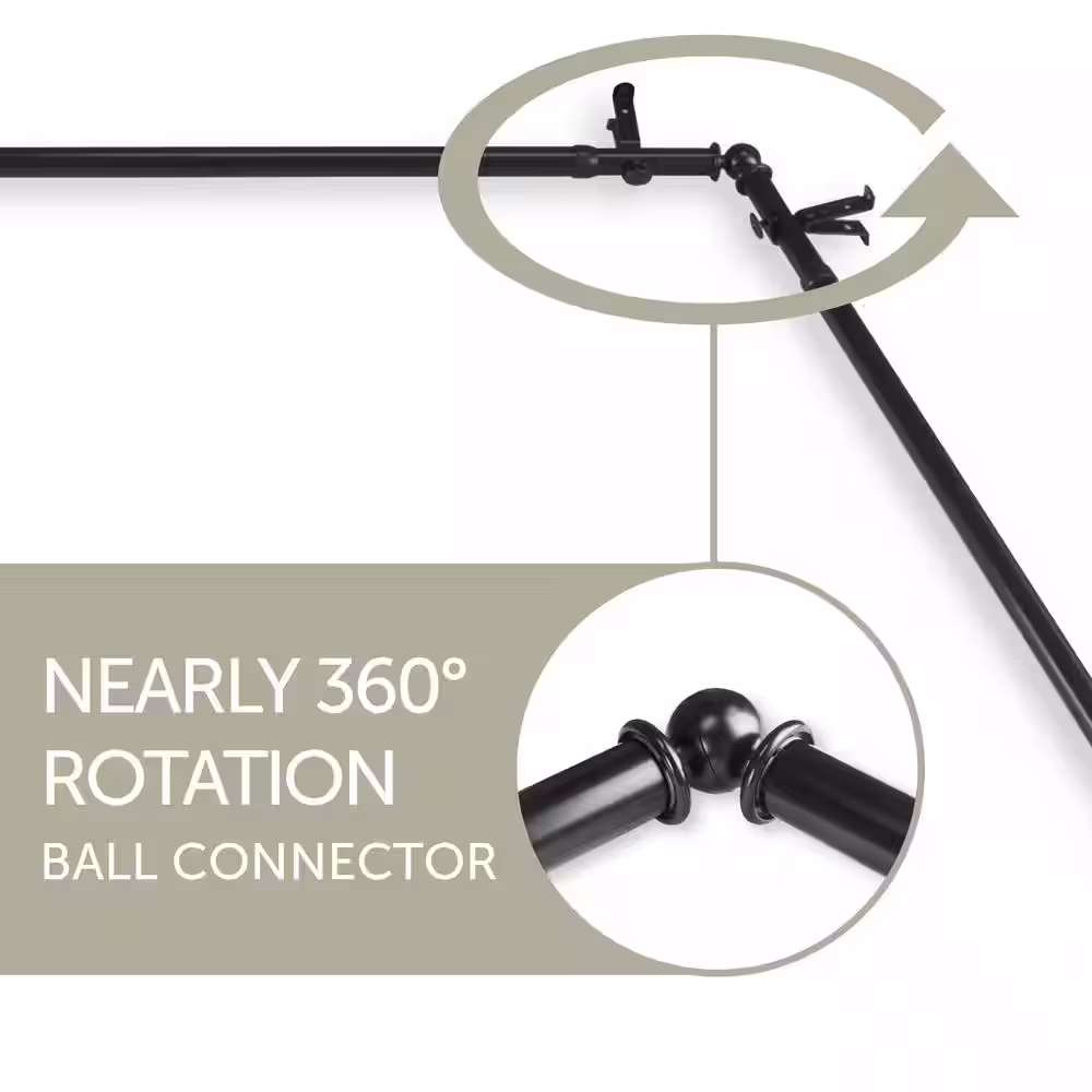 Rod Desyne 38 in. - 72 in. Bay Window Single Curtain Rod in Black with Finial