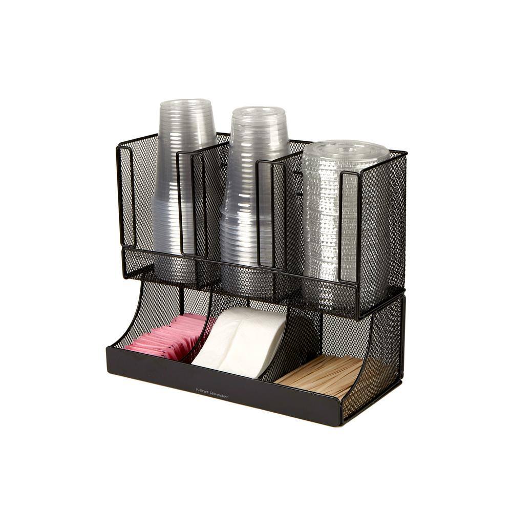 Mind Reader Network Collection, 2-Tier, 6 Compartment Coffee Cup and Condiment Storage, Countertop Organizer Breakroom Metal, Black