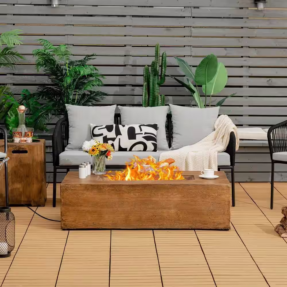 Gymax 48 in. x 27 in. Outdoor Gas Fire Pit Table 50,000 BTU with Lava Rocks and Cover