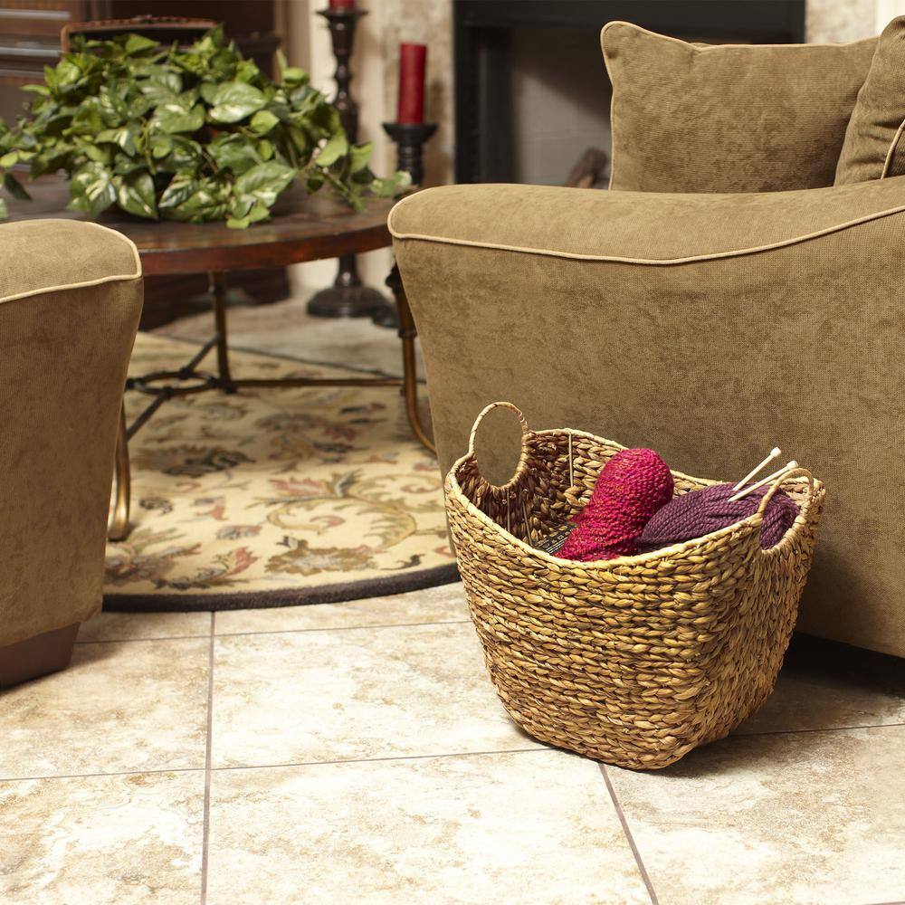 HOUSEHOLD ESSENTIALS 14 in. D x 16 in. W x 17 in. H Water Hyacinth Basket with Handles in Natural