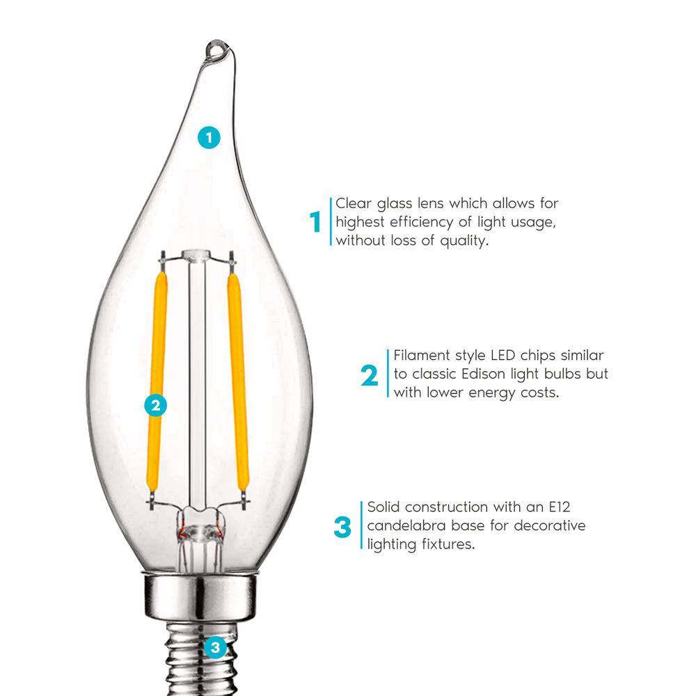 LUXRITE 40-Watt Equivalent CA11 Dimmable Edison LED Light Bulbs UL Listed 2700K Warm White (24-Pack)