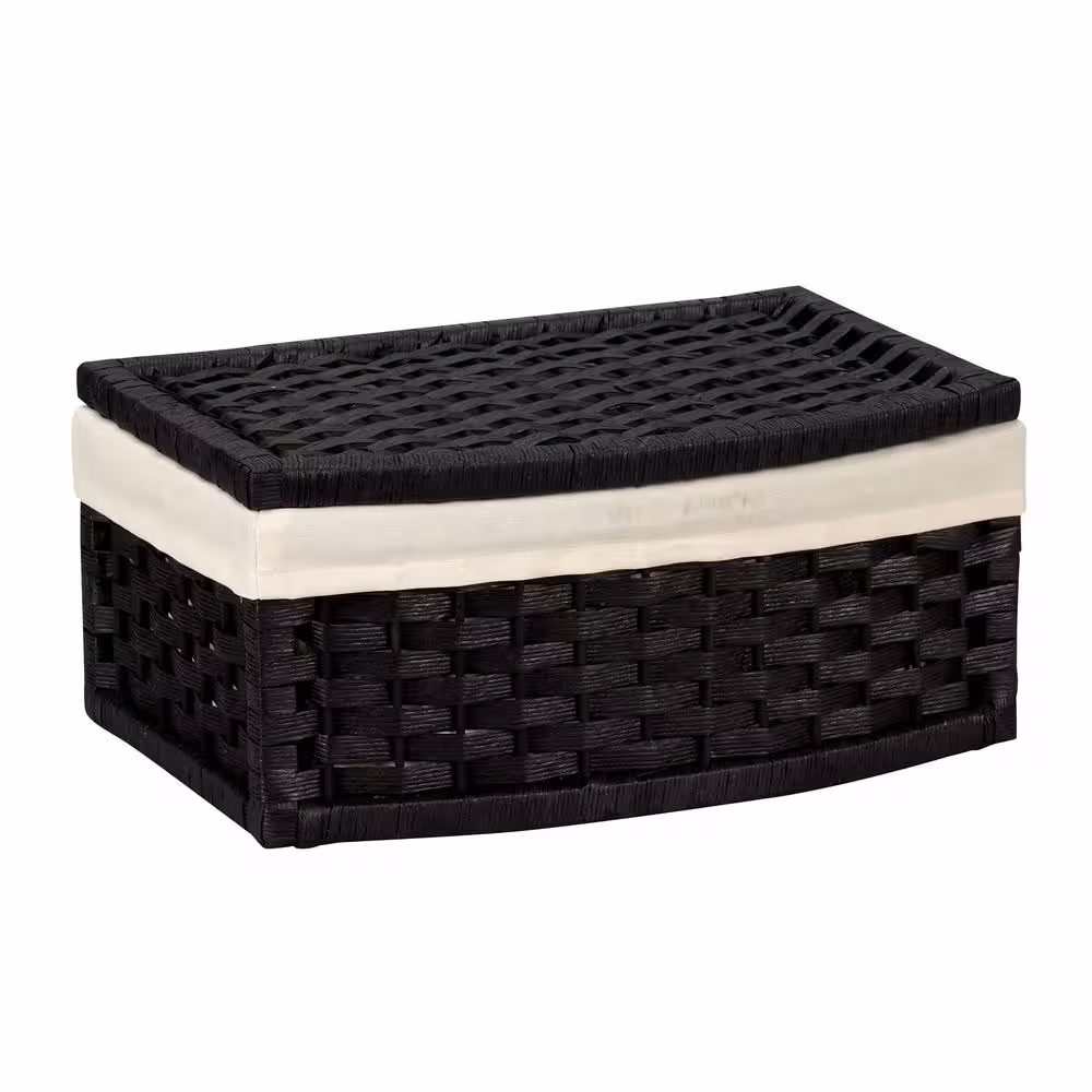 HOUSEHOLD ESSENTIALS Black Stained Paper Rope Curved Basket with Fitted White Liner