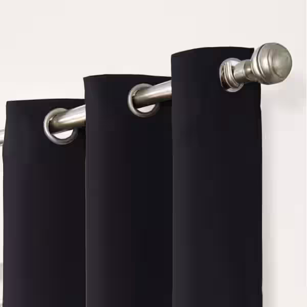 Eclipse Thermapanel Black Solid Polyester 37 in. W x 84 in. L Room Darkening Pair Grommet Top Curtain Panel