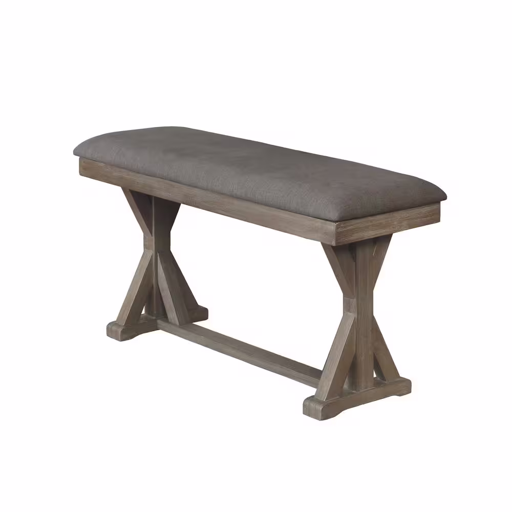 None Gilberta 48 in. Gray Dining Bench Gray Linen Fabric 16 in.