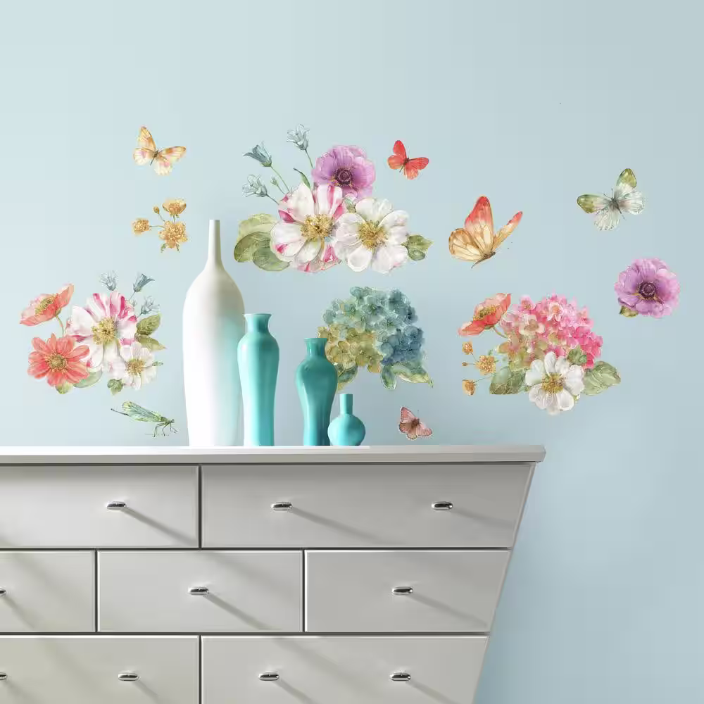 RoomMates 5 in. x 11.5 in. Lisa Audit Garden Bouquet 20-piece Peel and Stick Wall Decals
