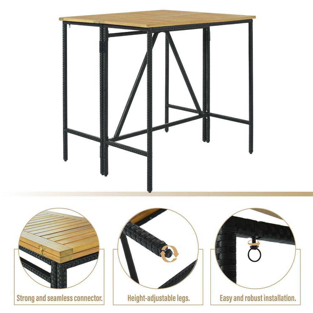None 5-Piece Brown Solid Wood Outdoor Bistro Set with 4 Stools And 1 Wood Table