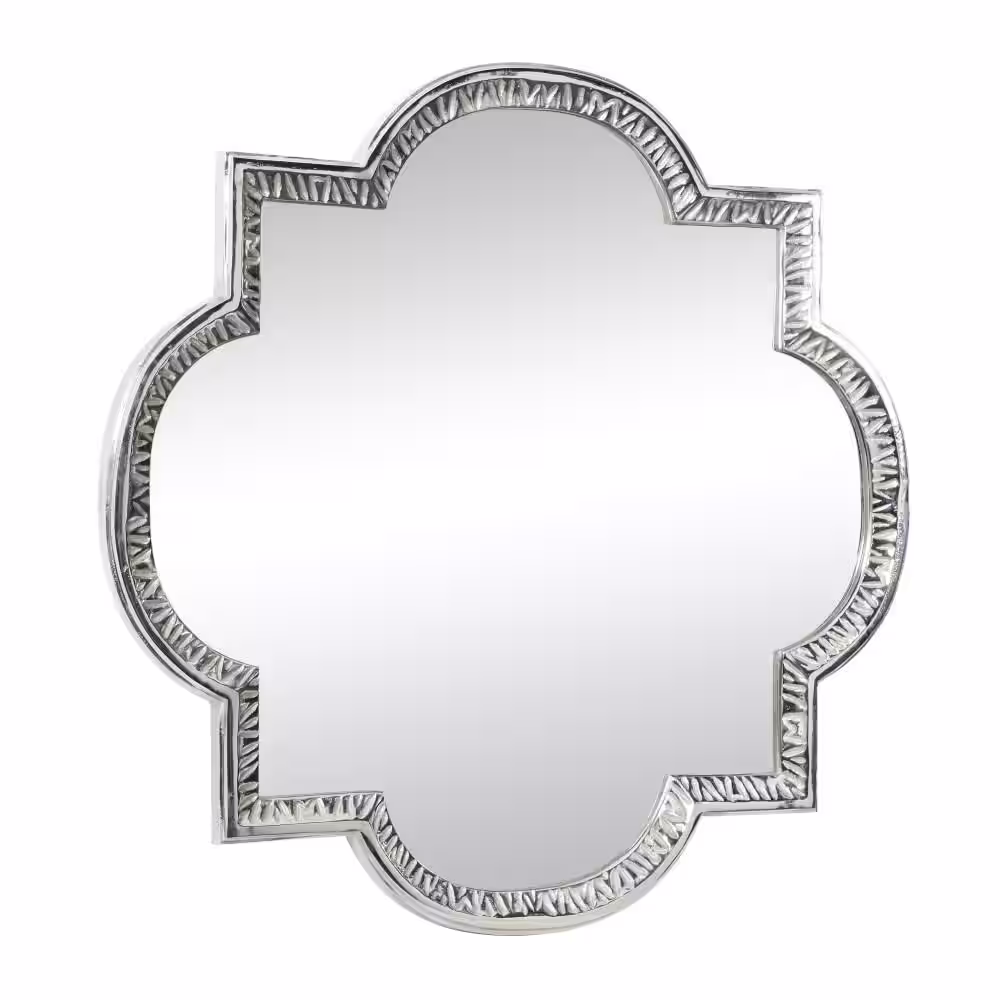 Litton Lane 40 in. x 40 in. Quatrefoil Round Framed Gray Wall Mirror