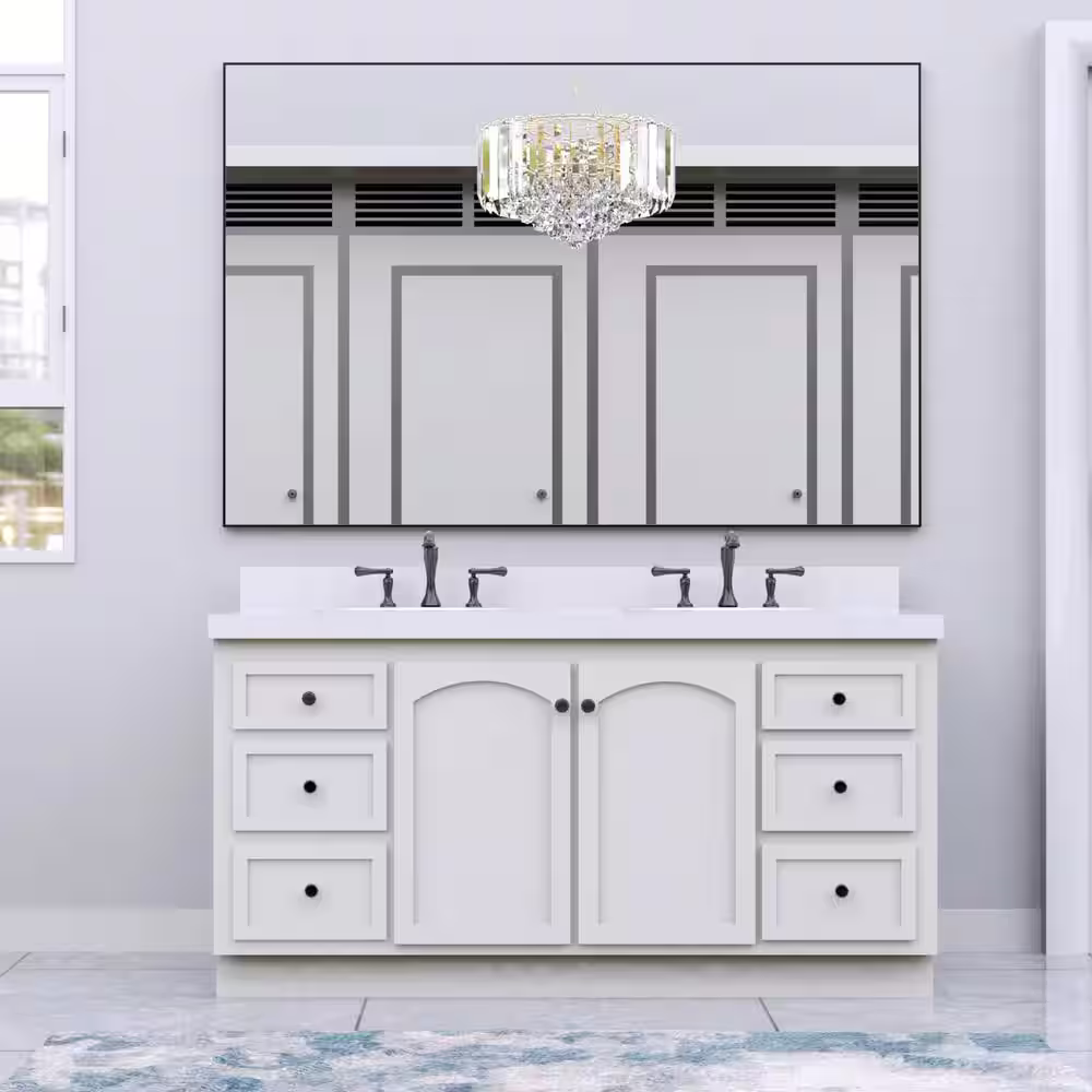 None 60 in. W x 36 in. H Rectangle Bathroom Vanity Mirror with Balck Frame Decorative Large Wall Mirrors