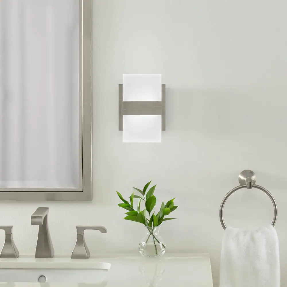 Home Decorators Collection Alberson 5 in. Brushed Nickel 2-Light LED Sconce