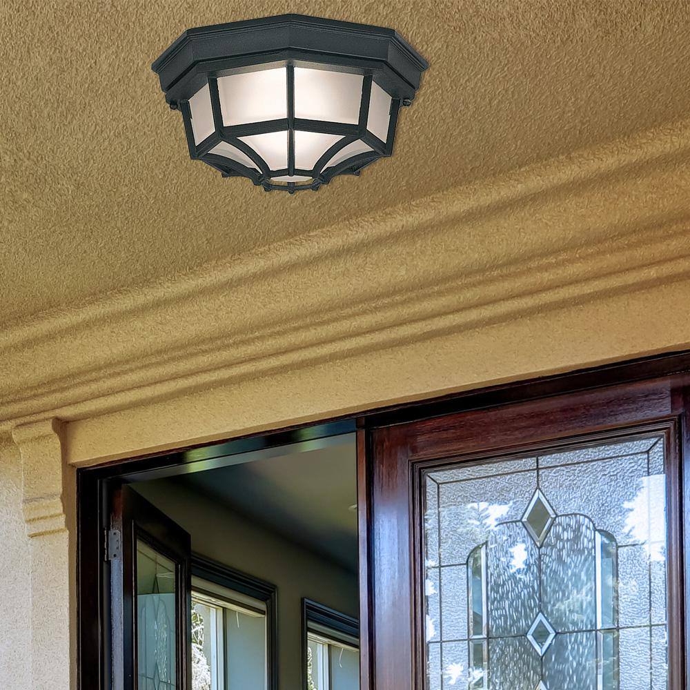 Designers Fountain Parsons 1-Light Black Outdoor Flush Mount Light with Frosted Glass Shade