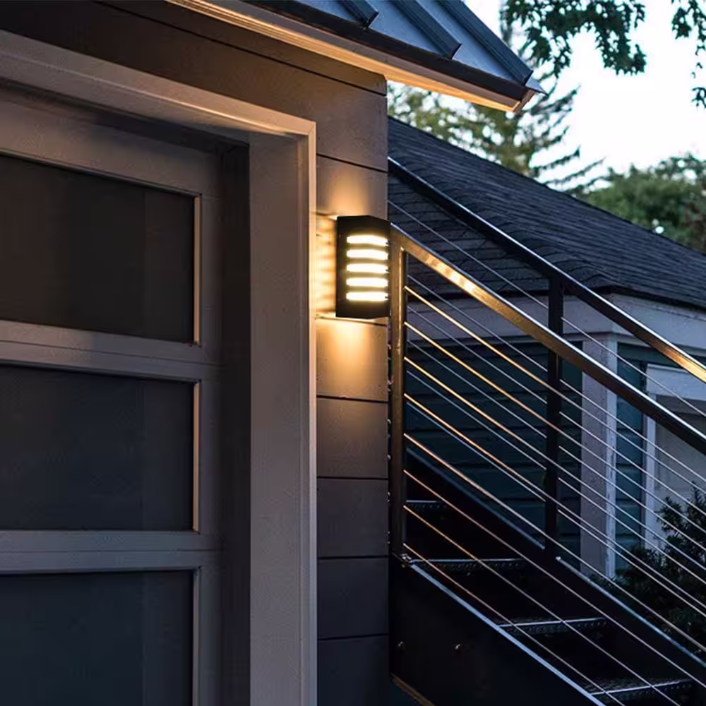 C Cattleya 9.75 in. Black Die-Cast Aluminum LED Outdoor Wall Lantern Sconce
