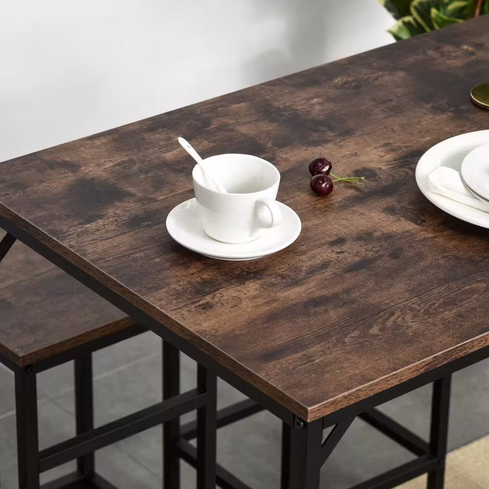 None 5-Piece Black Dinner Tabletop Furniture Set with 4-Chairs and 1-Table