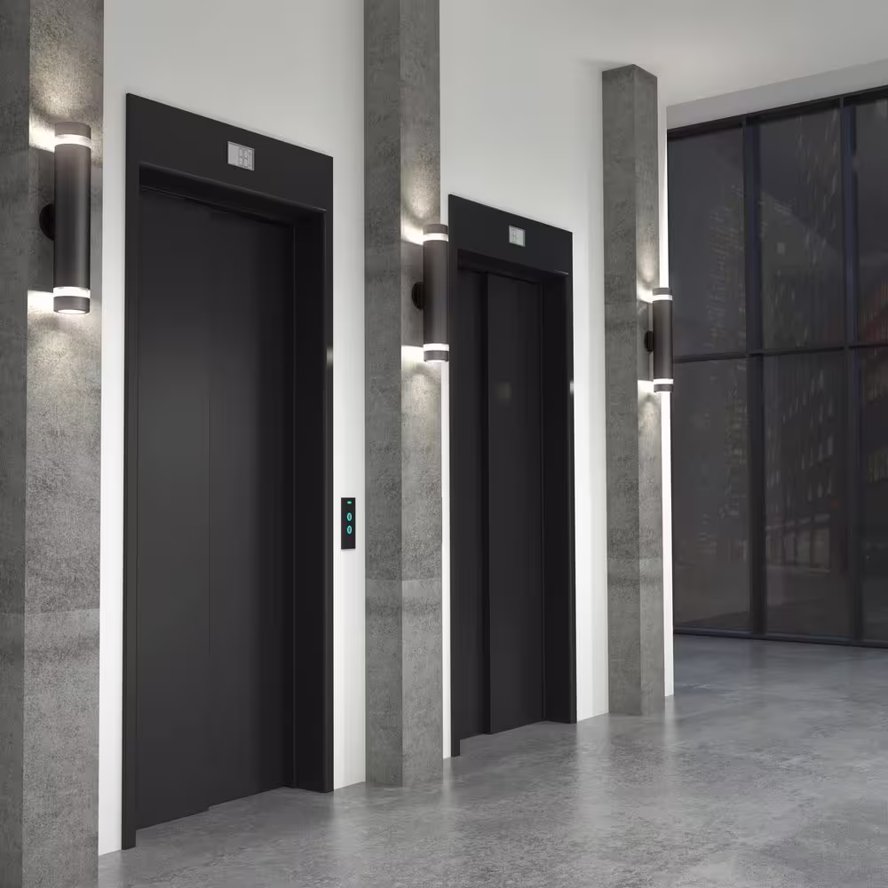 Artika C7 Black Modern Large Integrated LED Outdoor Hardwired Garage and Porch Light Cylinder Sconce