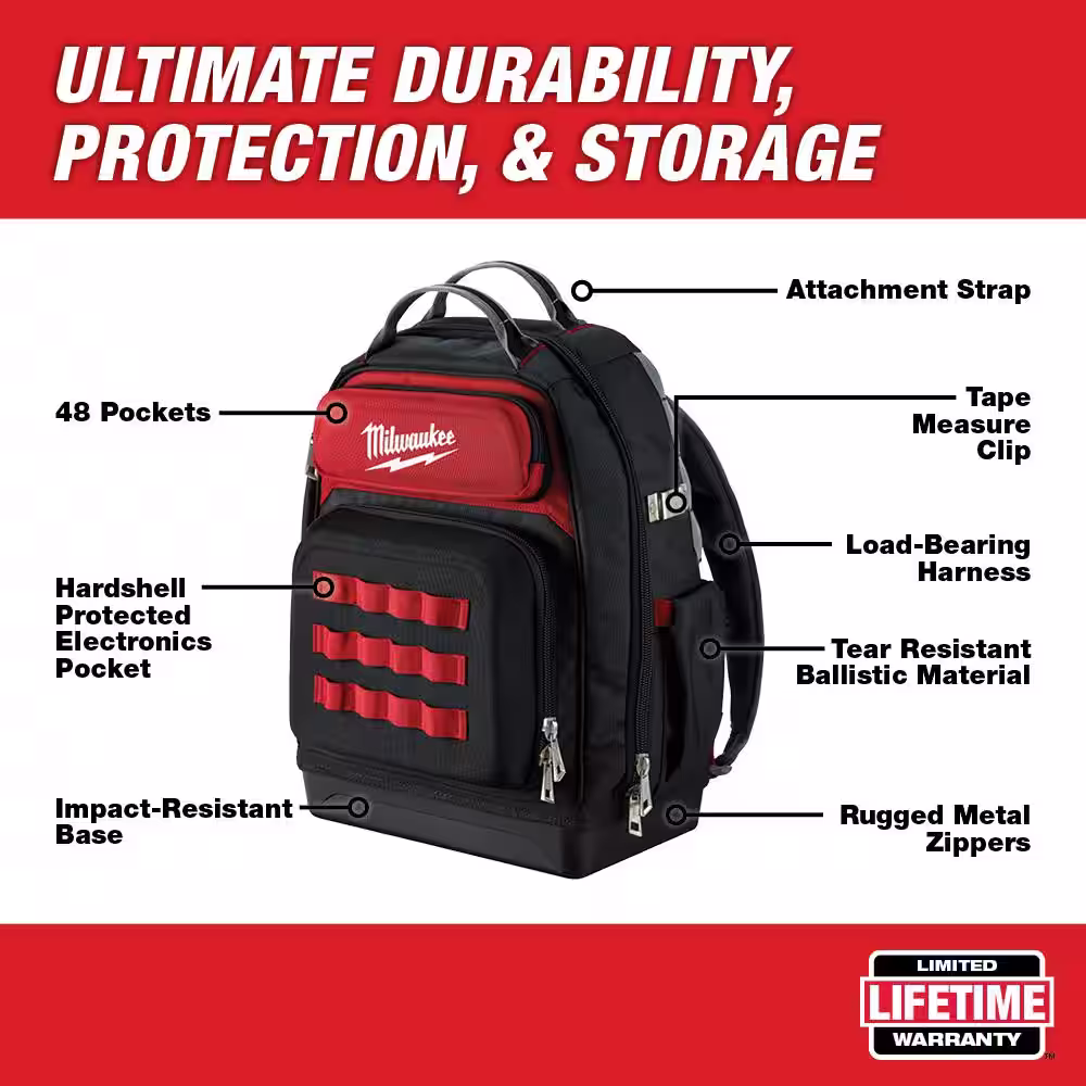 Milwaukee 15 in. Ultimate Jobsite Backpack with FASTBACK Stainless Steel Spring Assisted Folding Knife (2-Piece)