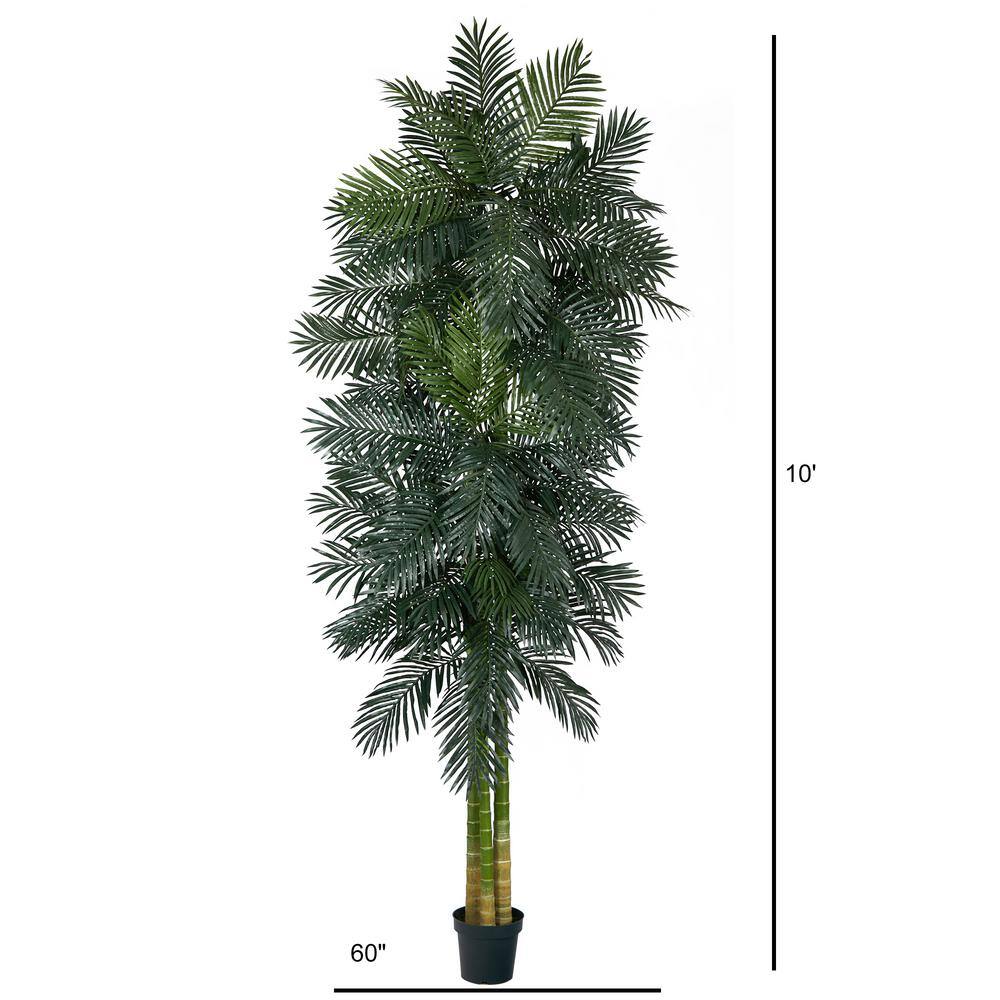 Nearly Natural 10 ft. Triple Stalk Golden Cane Artificial Palm Tree