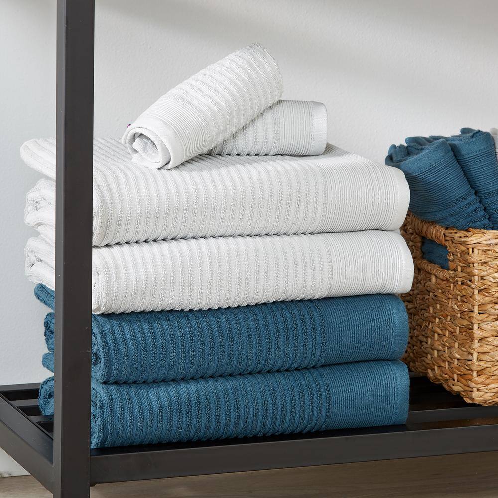 FRESHFOLDS Blue Solid 100% Cotton Ultra- Ribbed Bath Towel (Set of 2)