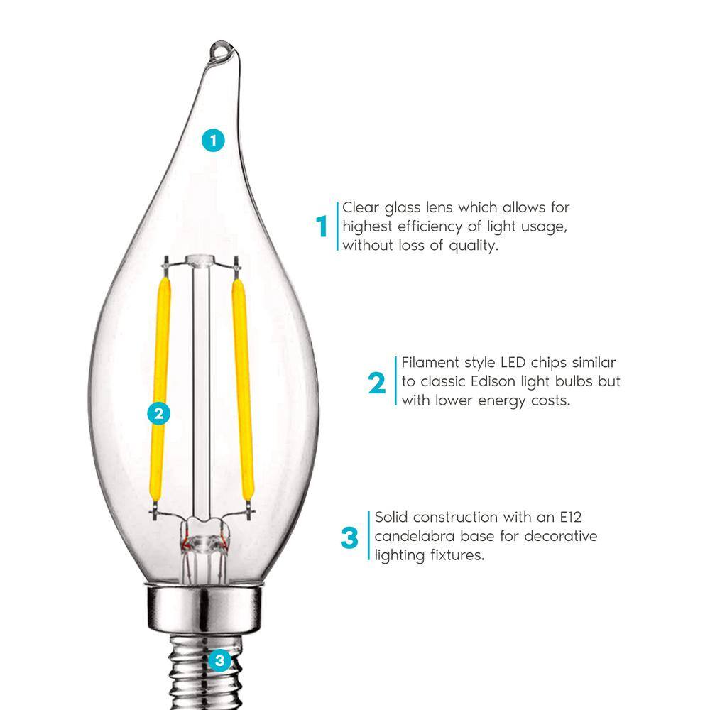 LUXRITE 40-Watt Equivalent CA11 Dimmable Edison LED Light Bulbs UL Listed 4000K Cool White (24-Pack)
