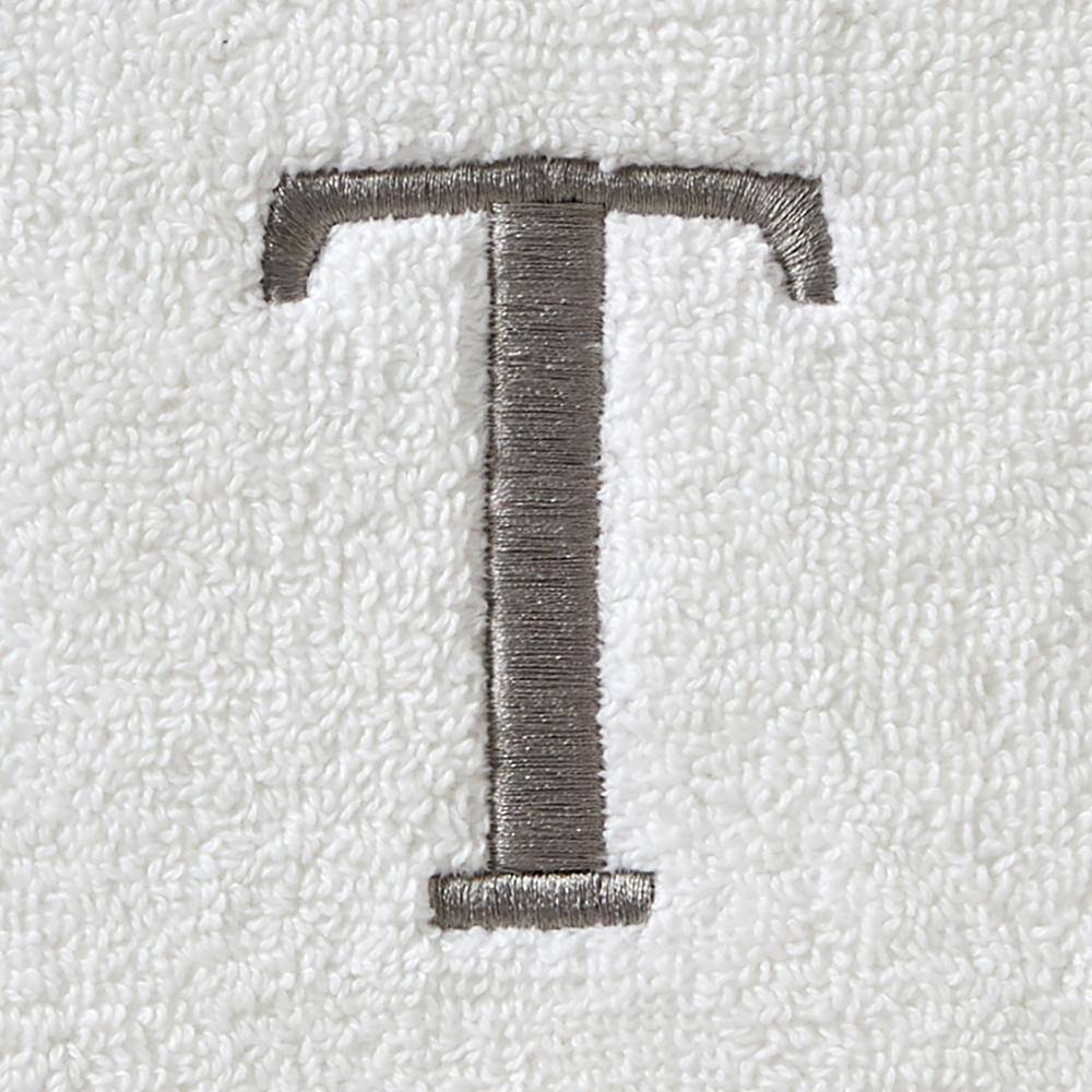 SKL Home Casual Monogram Letter T Hand Towel 2 piece set, white, cotton