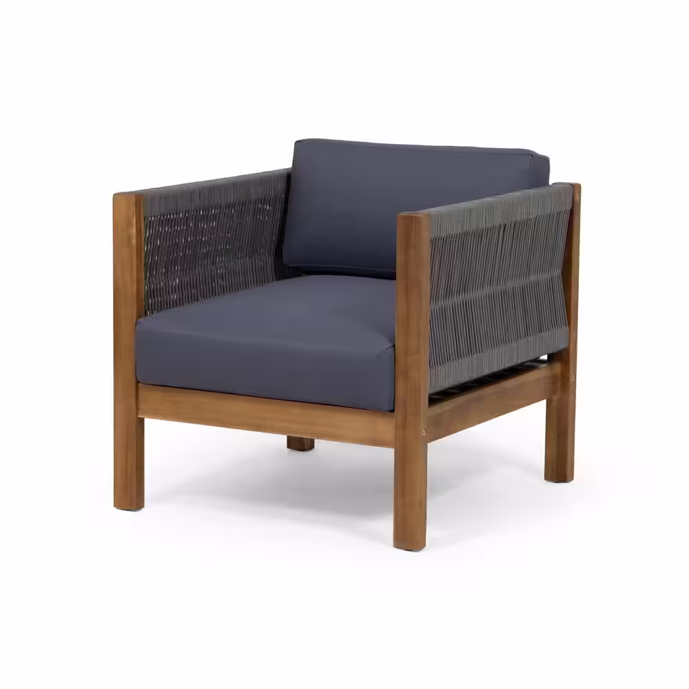 Noble House Laurel Teak Brown 4-Piece Wood Patio Conversation Seating Set with Grey Cushions