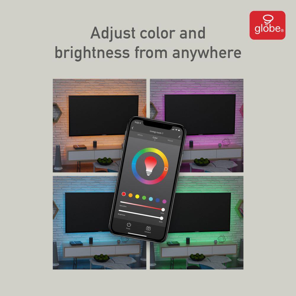 Globe Electric 16.4 ft. LED Multi-Color Strip Light Color Changing RGB No Hub Required Voice Activated, Wi-Fi Smart