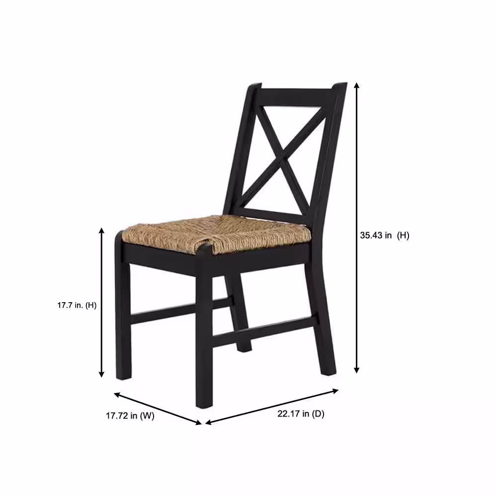 Home Decorators Collection Dorsey Charcoal Black Wood Dining Chair with Cross Back and Woven Rush Seat (Set of 2)
