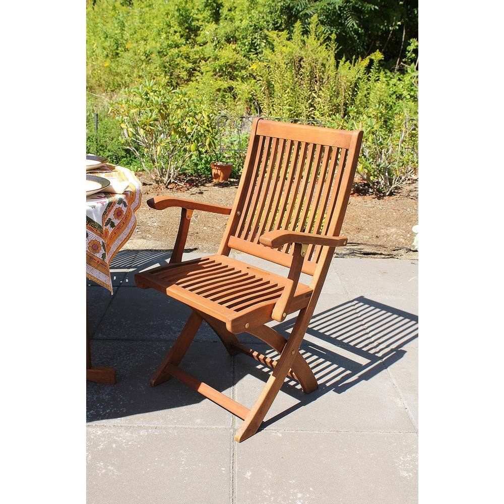 ACHLA DESIGNS 37 in. H Natural Oil Finish Wooden Indoor/Outdoor Folding Armchair, Home Patio Garden Seating