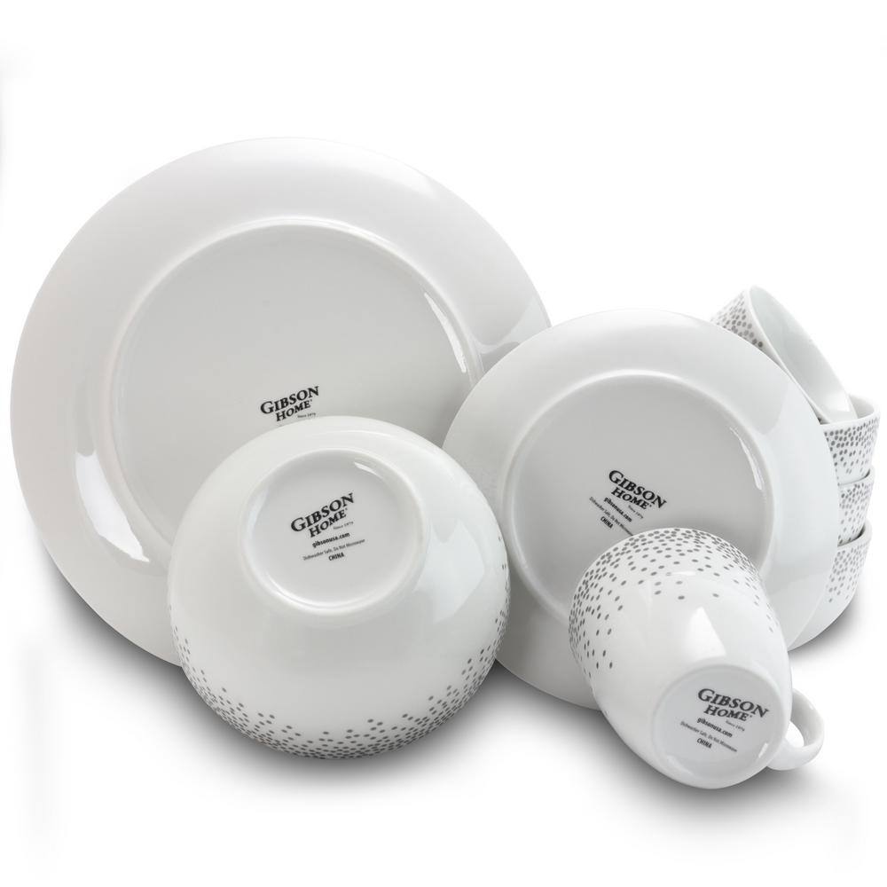 Gibson 16-Piece Contemporary White Dots Ceramic Dinnerware Set (Service for 4)