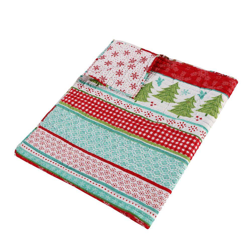 None Let It Snow Multicolor Reindeer Christmas Quilted Microfiber Throw Blanket